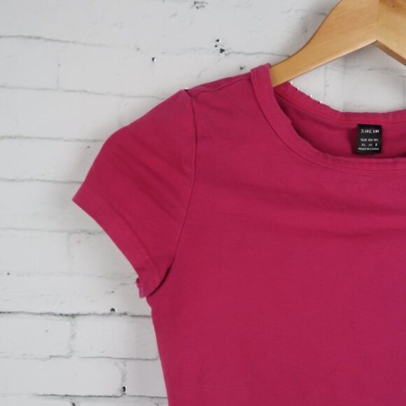 SHEIN HOT PINK CAP SLEEVE ROUND NECK CROP TOP SIZE XS - Picture 3 of 4